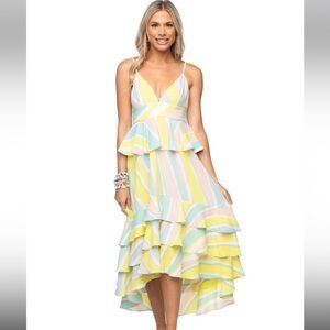 BUDDY LOVE GEORGIA LEMONADE Ruffle TIERED DRESS Striped Pastel size XS